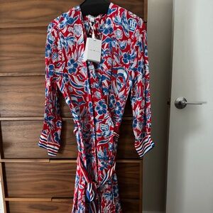 🇺🇸 Tommy Hilfiger Red White & Blue Floral Wrap Dress – (NWT)